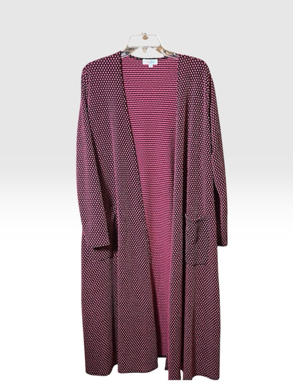 LuLaRoe Sarah Black/Pink Dots open cardigan lightweight Large NWT